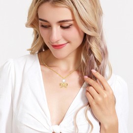 Gilieyer Bow Necklace Trend, Adjustable Vintage Bow Necklace Cubic Zirconia Butterfly Jewellery Gold for Girlfriend Wife (Style8-Gold), MAGBONNK0010