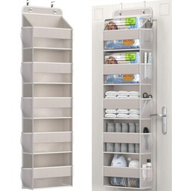 Hioya Over The Door Storage Organizer, RV Bathroom Organizer, Over The Door Organizer Camper Storage and Organization, 5 Shelf Hanging Over Door Organizer for Camper, Bathroom, Bedroom, Closet-Beige