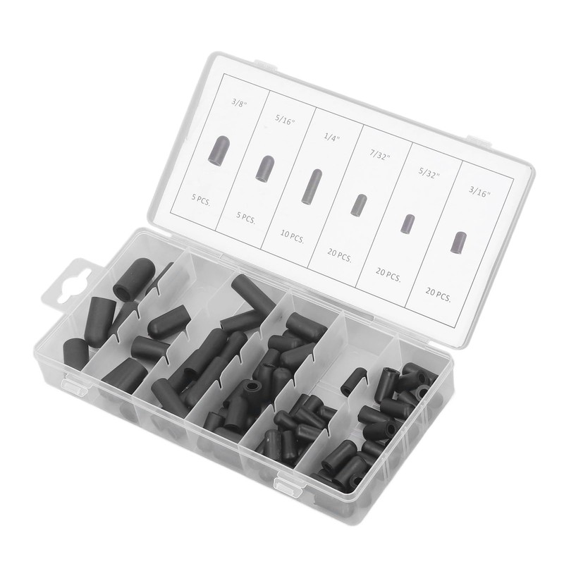 Vacuum Hat Plug Assortment Kit Box Black 80 Pieces for