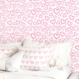 Wallderful Pink Love Heart Wallpaper Peel and Stick Girls Wallpaper for Bedroom Boho Princess Contact Paper Removable Cute Nursery Kids Peach Hearts Cabinet Hot Pink Counter Top Covers Desk Waterproof