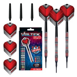 DW Dart World Voltek 90% Tungsten Soft Tip Darts Set - Precision Balanced, Professional Tournament Darts for Enhanced Control, Aerodynamic Design, Target Accuracy, Dartboard Game Essentials - 18g