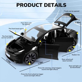 FRJV Toy Cars for Boys Diecast Car 1 24 Scale Y Toy Car,Collectible Die Cast Model Cars,Metal Pull Back Cars with Lights and Sounds,Toy Cars for Boys Age 4-7（Black）