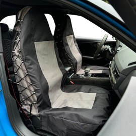 CSCOMFY Grey Black Seat Covers for Cars Trucks SUV, Universal Canvas Tactical Multi-Pockets Organizers Rain Defender, Waterproof Seat Protectors Front Set