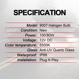 WinPower 9007 HB5 Halogen Bulbs, 100/80w 5500K White High Performance High Low Beam Headlight Replacement Bulb, Pack of 2