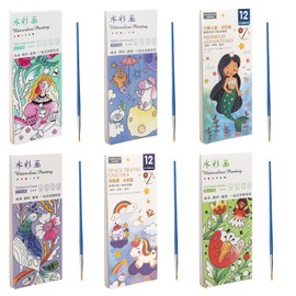 ZMDMAH Pack of 6 Children's Watercolour Colouring Book, 72 Pages Mini Colouring Book, Mini Paint Pad, Watercolour Colouring Book with Water Tank Brush, Watercolour Colouring Book with Watercolours,