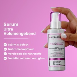 Kerargan - Volumenbildendes Haarserum mit Biotin & Kollagen - Für Feines, Plattes, Mattes Haar - Glanz und Stärkung - Ohne Sulfate, GMO, Mineralöl - 100ml