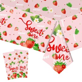 2Pcs Pink Plastic Tablecloth,Strawberry Table Cloth Spring Summer Party Disposable Tablecloth,137*274cm Rectangle Plastic Table Cover Party Tableware Table Cloth for Girls Baby Shower Party Supplie