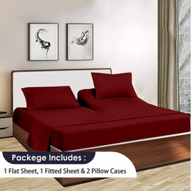 SGI bedding 28" Queen Split Top Flex Head Sheet 100% Egyptian Cotton Sheet Set - 600 Thread Count Flex Top Sheet Adjustable Bed - 4 Piece Sheet Set 18" Deep Pocket Sleep Number Bed - Burgundy Solid