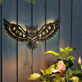 DIINOR Solar Outdoor Wall Decor Lights Owl Hanging Wall Light Outdoor Metal Solar Garden Lights Porch Patio Yard Decorative Large 23.62inch Warm White