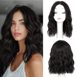 Brown Wig for Women Pre Cut Hand-Tied Lace Short Wigs for Women Wavy Natural Hairline Middle Part Hair Replacement Wigs for Beginners 14 Inch Natural Bob Style Synthetic Wig 3 Seconds Wear for Daily