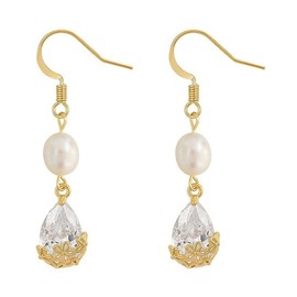Gold Dangle Teardrop Earrings for Women, 18k Gold Plated Cubic Zirconia Tear Long Drop Earrings Jewelry