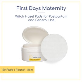 First Days Maternity Witch Hazel Pads, Cotton Pads for Postpartum and General Use, Round, 8 cm Diameter, 120 gsm Thickness, Pack of 3 Tubs, 120 Pads (40 Pads Per Tub)