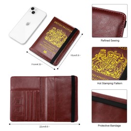 ILIYAH Passport Cover Holiday Essentials UK Passport Holder Minimalist Wallet British RFID Blocking Secure Travel Accesaries Ireland Card Holder(Burgundy)