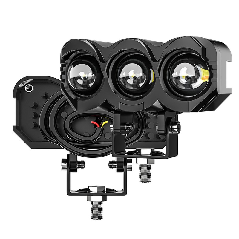 2pcs Motorcycle LED Spotlight White Yellow Dual Light Aluminum IP68