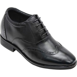 CALTO Men's Invisible Height Increasing Elevator Shoes - Black Leather Lace-up Brogue Wing-tip Oxfords - 3.2 Inches Taller - G51123 - Size 8.5 D(M) US