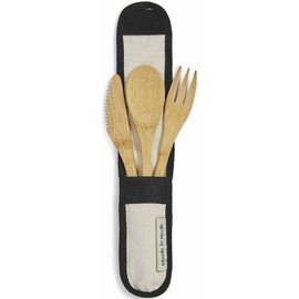 Biome Home Rechusable Bamboo Cutlery Set with Case for Lunch Boxes - Natural