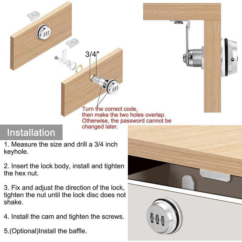 3 Digit Code Combination Cam Lock Zinc Alloy Silver Convenient