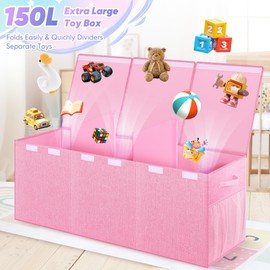 Mabahoo Mabahoo Extra Large Toy Box, Toybox for Kids Boys Girls, Collapsible Sturdy Toy Storage Organizer with Mesh Pockets, 41"x14"x16" Kids Storage Boxes Bins Baskets for Nursery, Playroom, Pink