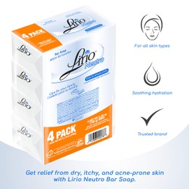 Lirio Neutro Bar Soap, Mild Scent, No Harsh Chemicals, 5.3 Ounce, Pack of 4