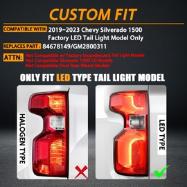 JFN LED Tail Lights Taillights Assembly for 2019-2024 Chevy Silverado 1500 2500HD 3500HD, Red Rear Brake Signal Plate Tail Lamp Replacement (Passenger Side（Right）)