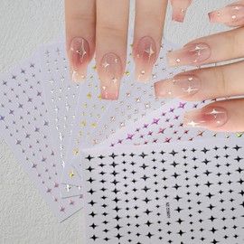 6 Sheets Star Nail Stickers for Nail Art, 3D Shiny Star Nail Decals Self Adhesive Cute Nail Art Supplies Gold Silver Colorful Stars Nail Design Stickers DIY Finger Manicure Decoration for Women Girls