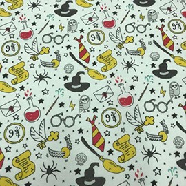 Kt KILOtela - Patchwork Fabric - Digital Print - 100% Cotton - Patchwork 100 cm Length x 140 cm Width | Magia School - Multicoloured, White - 1 Metre