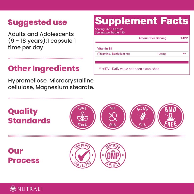 Nutrali New *BONUS SIZE* 150 capsules HIGHEST POTENCY Benfotiamine Complex