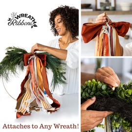 Wreath Ribbon Set - Christmas Tree Topper Decorative Bow & Assorted Ribbon for Wreaths - Clip-On Wreath Sash Ribbons Bundle for Indoor & Outdoor Use - Premium Wreath Making Supplies - Velvet Rust