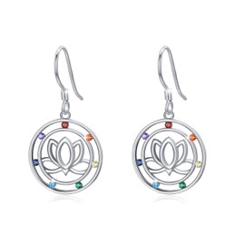 Lotus Earrings 7 Chakra Earrings Lotus Earrings for Women 925 Sterling Silver Yoga Lotus Flower Dangle Chakra Healing Jewelry Spiritual Mothers Day Christmas Gifts