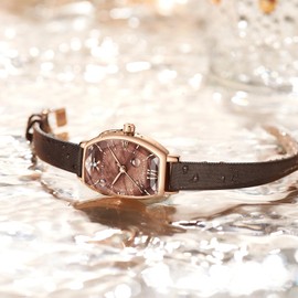 BESTKANG Womens Watch Elegant Dainty Leather Band Watches for Women Analog Quartz Watch Tonneau Dress Ladies Wrist Watch (Coffee)