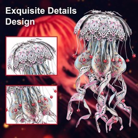 Piececool 3D Puzzles for Adults - Jellyfish 3D Metal Model Building Kits, Marine Organism Night Light with USB Plug, DIY Arts & Crafts Kits, Best Birthday Gifts