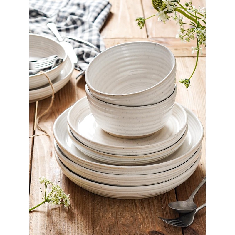 LE TAUCI Dinnerware Sets 12 PCS, Ceramic Plates and Bowls
