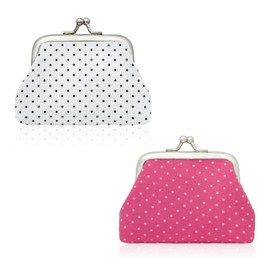 AfitLulu 2Pcs Coin Purse for Women, Dot-Patterned Change Purse with Clasp Closure, Small Change Purse for Coin, Changes, Small Kiss Lock Coin Wallet for Girls Women as Gifts (White+Rose Pink)