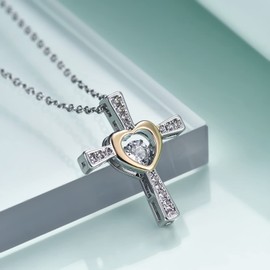 AITENME Necklace with Pendant Cross Heart Women's Necklace, Cross Dancing Necklace Gift for Daughter, Mother and Wife, Adjustable Chain Length: 45 + 5 cm, Stainless Steel