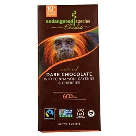Endangered Species Natural Dark Chocolate Bar with Cinnamon Cayenne and Cherries, 3 Ounce (3 Pack)