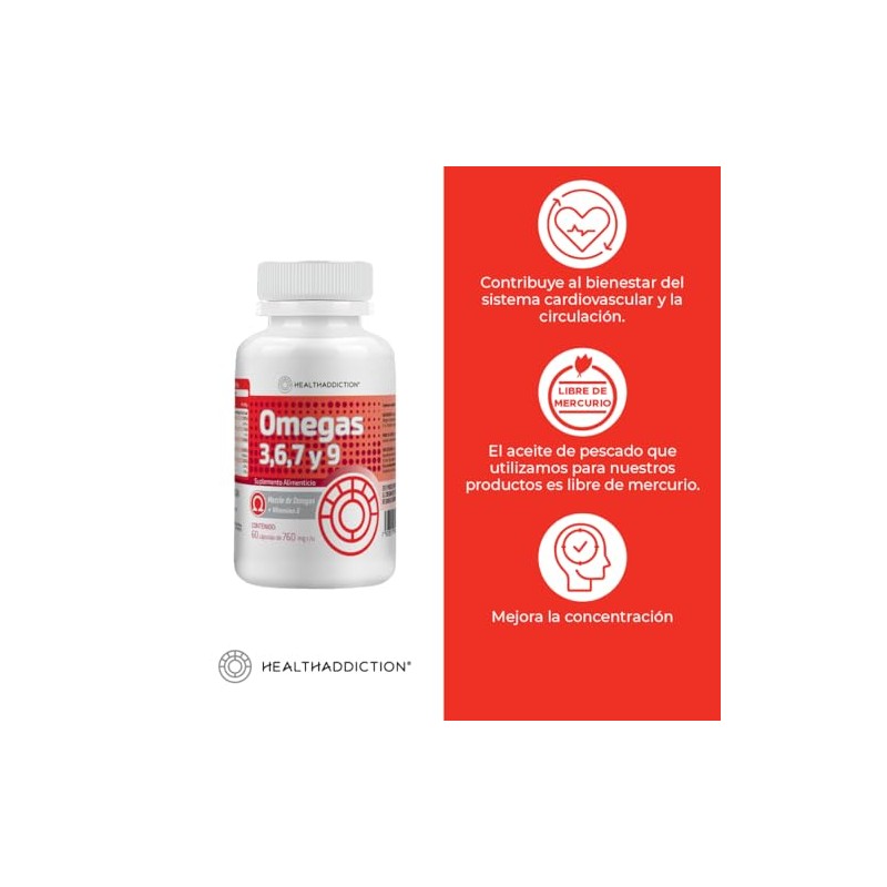 Healthaddiction Pack Suplemento Omega 120 Cápsulas 760mg Aceite Pescado Linaza