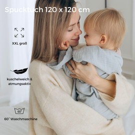 furora BABY Burp Cloths Baby 120 x 120 cm XXL Large - 100% Organic Muslin Cotton, Very Soft, Extremely Absorbent, Easy to Clean, Washable at 60°C, Muslin Cloths, First Equipment Newborn