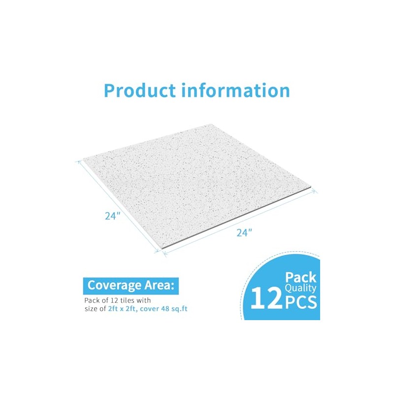 Art3d Pro Drop Ceiling Tiles 2ft x 2ft, 12-Pack Waterproof