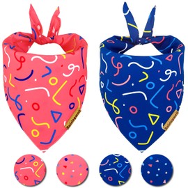 Raisingwell Birthday Dog Bandanas 2 Pack, 4 Pattern Reversible, Blue and Pink Dog Bandana for Boy and Girl Dog, Birthday Party Supplies, Triangle Scarf for Medium to X-Large Breed Dogs (X-Large)