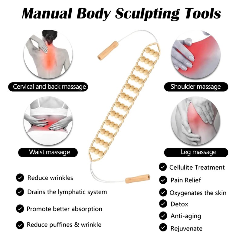 Rope Back Massager, Wooden Massage Roller for Maderoterapia Massage Ball
