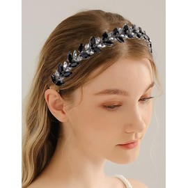 Octwine Silver Green Red Rhinestones Crystal Bridal Headband Headpiece Wedding Headband for Brides Rhinestone Hair Accessories for Women (Black, Width 0.78inch)