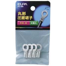 ELPA R8-6 PS-086 Round Terminal Crimp Terminal 0.9 inch (23.8 mm) Diameter 0.1 - 0.14 inch (2.89 - 3.65 mm) Stranded Wire 6.64 - 10.53 mm2 Pack of 4