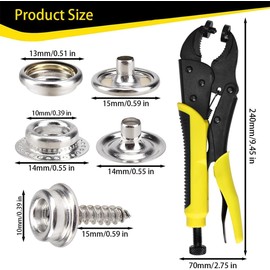Heavy Duty Snap Fastener Tool Kit, Adjustable Handheld Snap Pliers with 25 Sets 3/5 Inch 15mm Metal Snap Buttons for Clothes, Snaps for Fabric, Leather, Boat Covers, Repairing Canvas