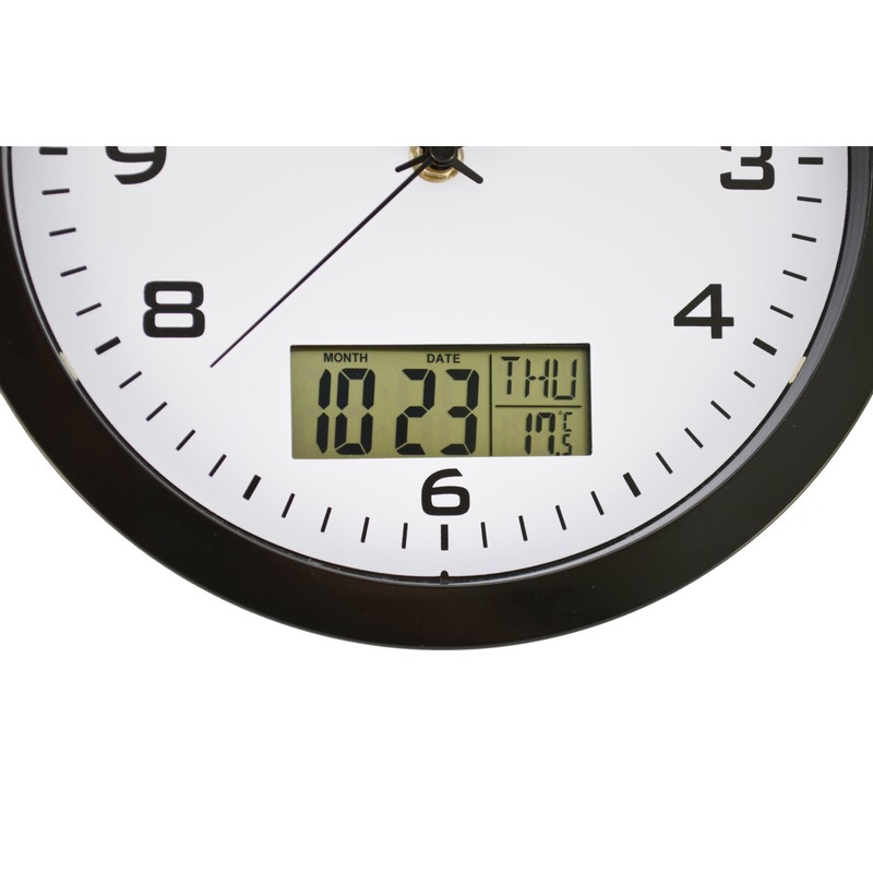Champion 25cm Quartz wall clock with inset LCD display with