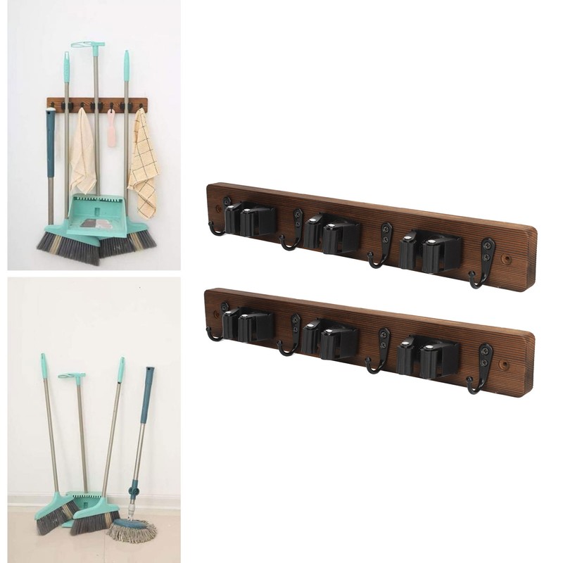 2pcs Mop Broom Holder 3 Positions 4 Hooks Wall Mount