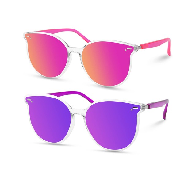 Retro Round Sunglasses for Women, Pink Sunglasses Womens with Classic