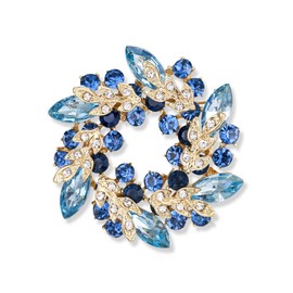EVER FAITH Austrian Crystal Wedding Flower Wreath Brooch Pin for Women Porm Party Sapphire Blue Gold-Tone