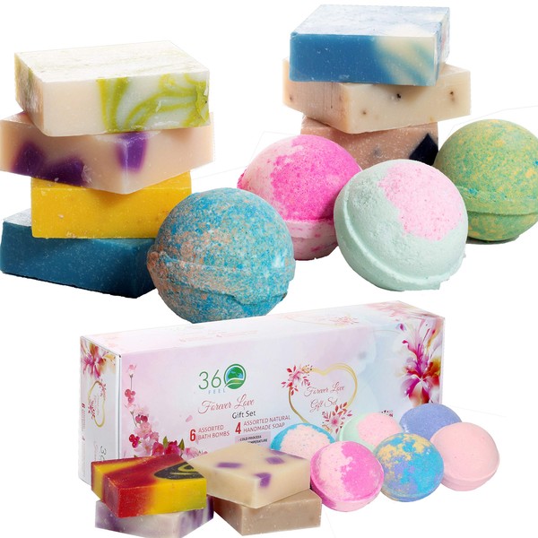 360Feel Forever Love 6 Bath Bombs Plus 4 Handmade Soap Essential Oil Organic Bath Bomb For Her Soothing Cruelty Hair
