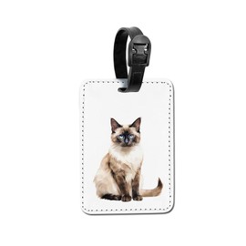 WIRESTER PU Leather Luggage Tag Name Tag Bag Tag for Travel Suitcase Baggage Luggage - Watercolor Balinese Cat Sitting Down