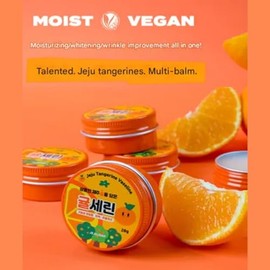 Bálsamo labial y mantequilla corporal todo en uno Jeju Tangerine - Mini bálsamo hidratante para piel seca, labios agrietados y cuerpo, hidratante de tamaño de viaje, reparación de labios y tratamiento